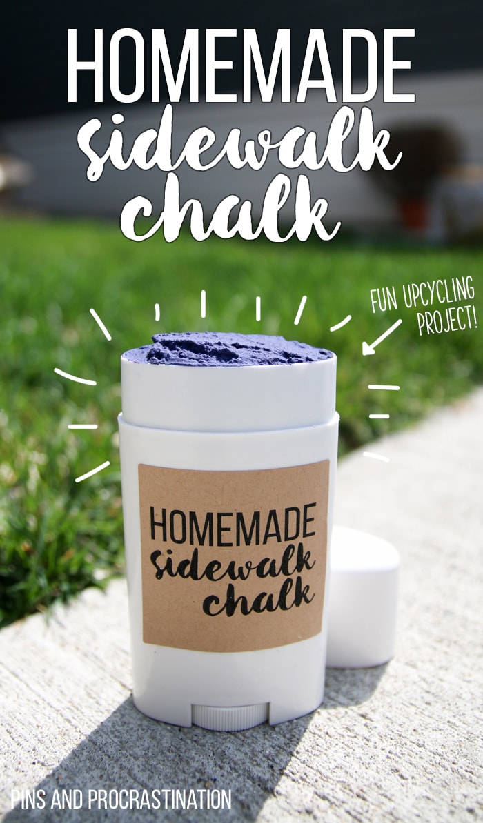 This homemade sidewalk chalk is fun, nontoxic, and even uses an upcycled container to make it easier to draw with. It's an easy DIY craft for the whole family- just in time for Spring. 