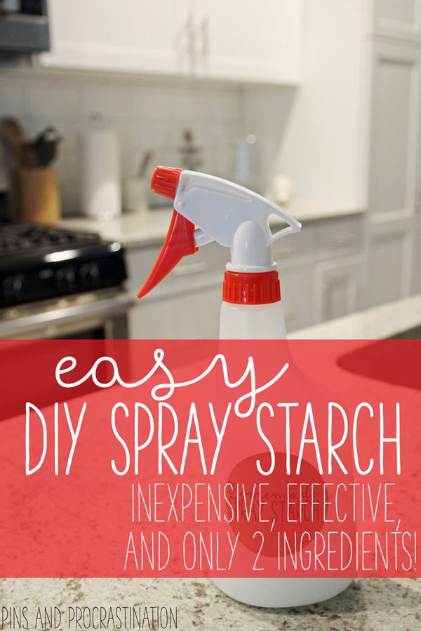 Finding a solution to save money on dry cleaning isn't always easy- but this DIY spray starch costs less than a dollar to make! It's easy and effective. If you're looking for green laundry solutions, this is a great DIY for you! I love green cleaners and this green spray starch is a great addition to any green cleaning arsenal. You can make it in 5 minutes or less!